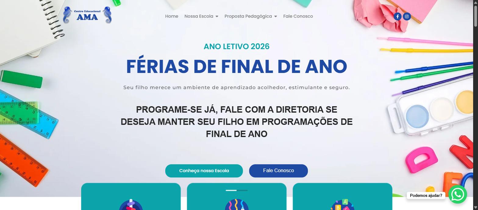 Captura da página inicial de ama-escola.com.br